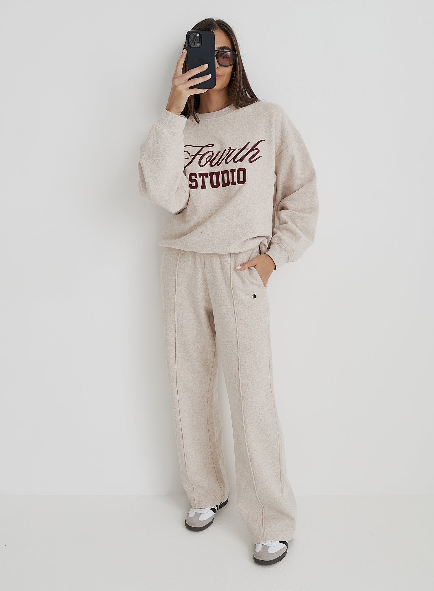 Oatmeal Wide Leg Stripe Jogger